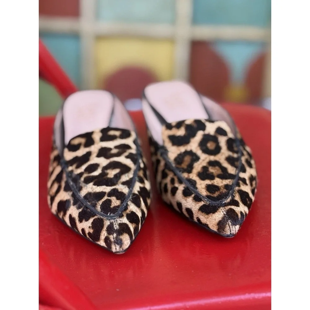 Franco Sarto black Tan leopard fur pointed toe flats 7 M‎